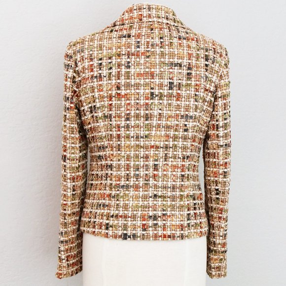 Lafayette 148 New York Tan Autumnal Wool Blend Tweed Cropped Blazer Jacket 4 - Picture 3 of 14